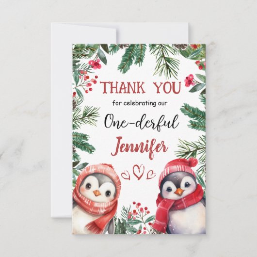 クリスマス1°誕生日冬かわいいサンキューカード サンキューカード (正面)