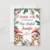 クリスマス1°誕生日冬かわいいサンキューカード サンキューカード (正面)