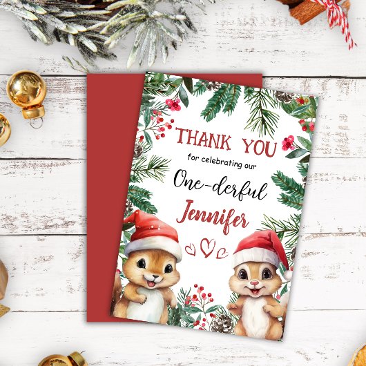 クリスマス1°誕生日冬かわいいサンキューカード サンキューカード