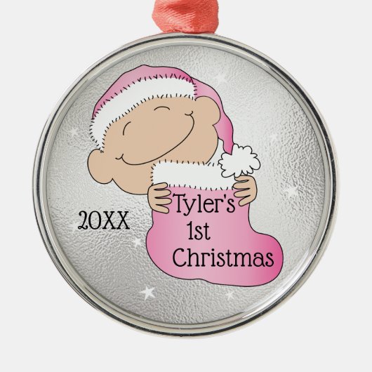 クリスマス1stクリスマスピンクオーナメント メタルオーナメント (正面)