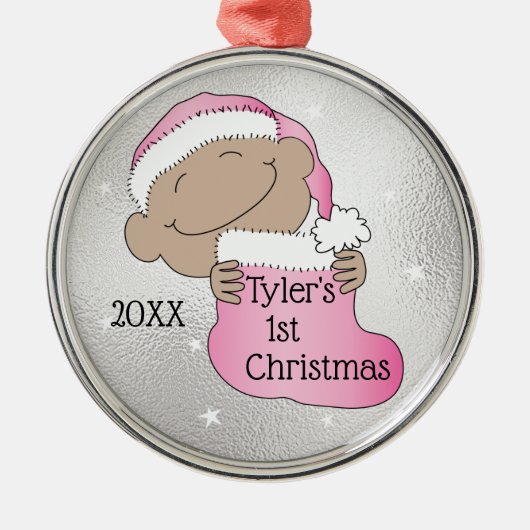 クリスマス1stクリスマスライトピンクオーナメント メタルオーナメント (正面)