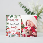 クリスマス1th誕生日雪だるまサンキューカード サンキューカード (スタンド正面)