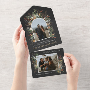 クリスマス2フォトアーチ水彩植物フローラ オールインワン招待状