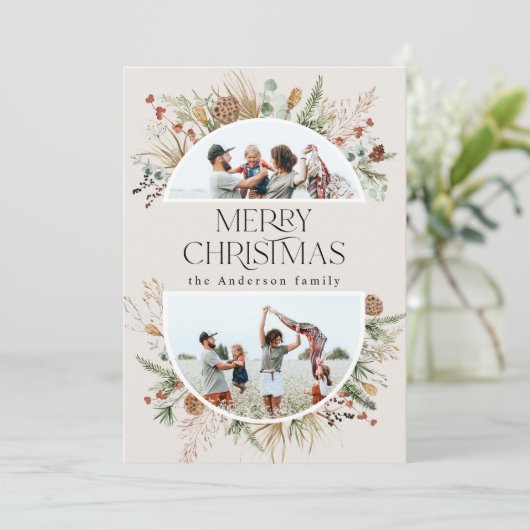 クリスマス2フォトアーチ水彩植物フローラ シーズンカード (スタンド正面)