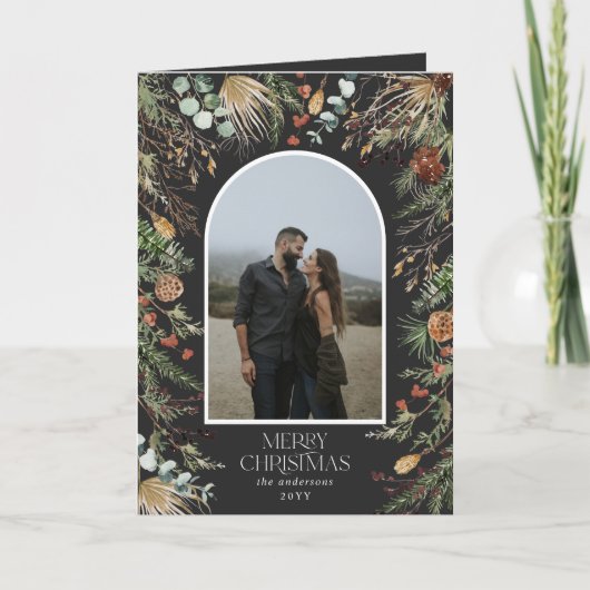 クリスマス2フォトアーチ水彩植物フローラ シーズンカード (正面)