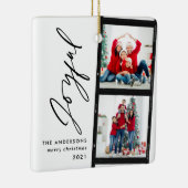 クリスマス2フォトコラージュタイポグラフィモダンブルー  セラミックオーナメント (右)