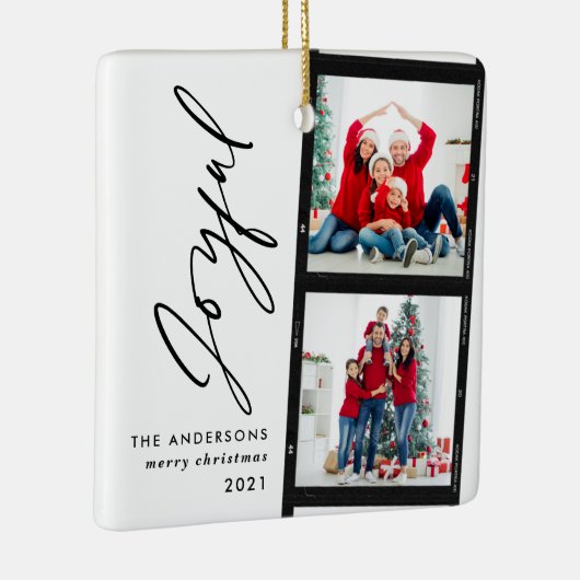 クリスマス2フォトコラージュタイポグラフィモダンブルー セラミックオーナメント (右)