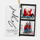 クリスマス2フォトコラージュタイポグラフィモダンブルー セラミックオーナメント (正面)