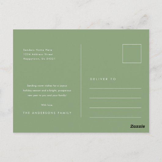 クリスマス2フォトセージ緑のスクリプモダント ポストカード (裏面)