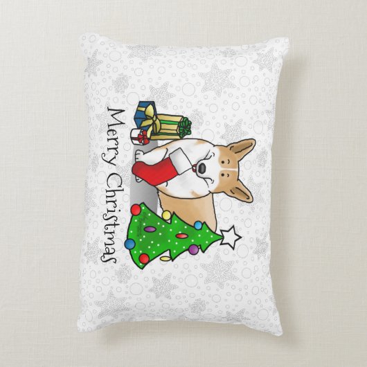クリスマス2ペムブレークウェルシュコーギー（赤1）ツリーかわいい アクセントクッション (裏面(縦))