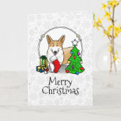 クリスマス2ペムブレークウェルシュコーギー(赤1)ツリーかわいい カード (黄色い花)