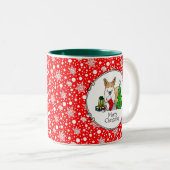 クリスマス2ペムブレークウェルシュコーギー(赤1)ツリーかわいい ツートーンマグカップ (正面右)