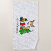 クリスマス2ペムブレークウェルシュコーギー（赤1）ツリーかわいい ビーチタオル (正面)