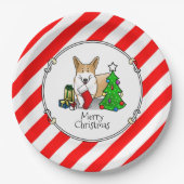 クリスマス2ペムブレークウェルシュコーギー(赤1)ツリーかわいい ペーパープレート (正面)