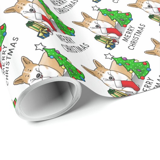 クリスマス2ペムブレークウェルシュコーギー（赤1）ツリーかわいい ラッピングペーパー (ロールコーナー)
