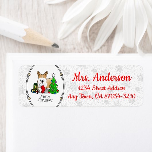 クリスマス2ペムブレークウェルシュコーギー（赤1）ツリーかわいい ラベル (インサイチュ)