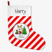 クリスマス2ペムブレークウェルシュコーギー(赤1)ツリーかわいい ラージクリスマスストッキング (正面)
