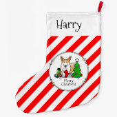 クリスマス2ペムブレークウェルシュコーギー(赤1)ツリーかわいい ラージクリスマスストッキング (裏面)