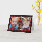 クリスマス2写真カスタマイズ可能なライトレッドブラック カード (黄色い花)