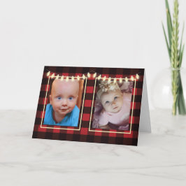 クリスマス2写真カスタマイズ可能なライトレッドブラック カード