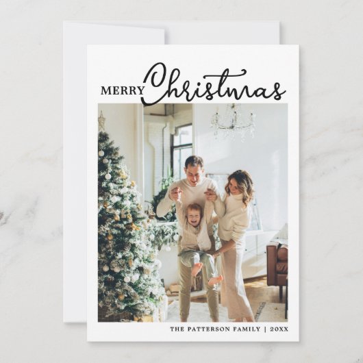 クリスマス2写真トレンディー書道スクリプト シーズンカード (正面)