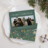 クリスマス2写真水彩植物セージ緑 シーズンカード