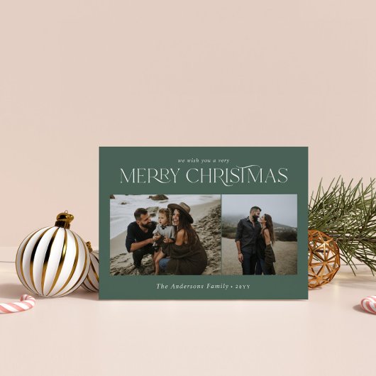 クリスマス2写真水彩植物セージ緑 シーズンカード