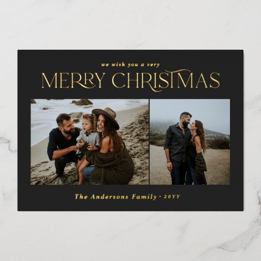 クリスマス2写真水彩植物性フローラ 箔シーズンカード (正面)