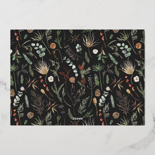 クリスマス2写真水彩植物性フローラ 箔シーズンカード (裏面)