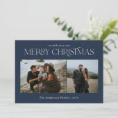 クリスマス2写真水彩植物色ネイビーブルー シーズンカード (スタンド正面)