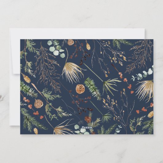 クリスマス2写真水彩植物色ネイビーブルー シーズンカード (裏面)