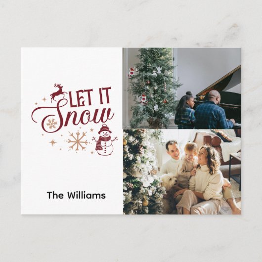 クリスマス2写真Let It Snow Reindeer雪だるま シーズンポストカード (正面)