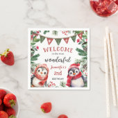 クリスマス2回目の誕生日かわいいペンギン冬のパーティー スタンダードカクテルナプキン (インサイチュ)