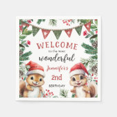 クリスマス2回目の誕生日かわいい冬のリス スタンダードカクテルナプキン (正面)