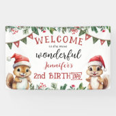 クリスマス2回目の誕生日パーティーかわいいリス 横断幕 (横)