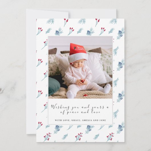 クリスマス2枚組フォトコラージュ家族のホリデーカード 招待状 (裏面)