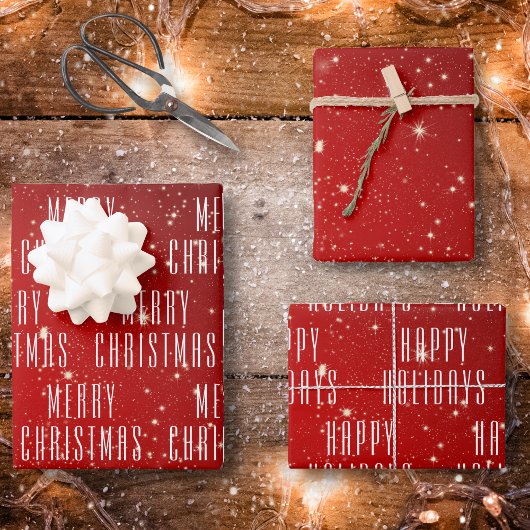 クリスマス2編集可能グリーティングレッドホワイト ラッピングペーパーシート