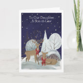 クリスマス2鹿雪のシーンパーソナライズされた カード (正面)