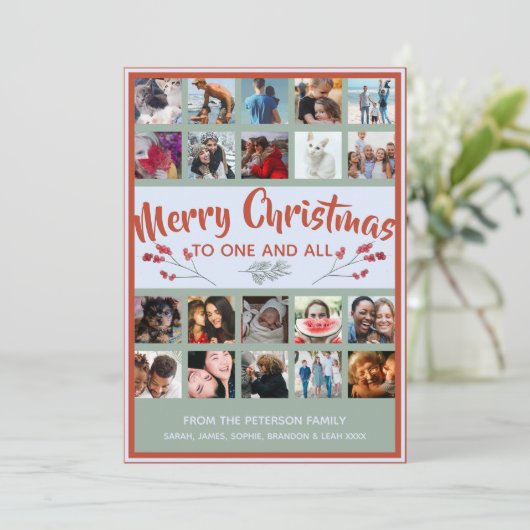クリスマス20枚の写真コラージュ 葉 シーズンカード (スタンド正面)
