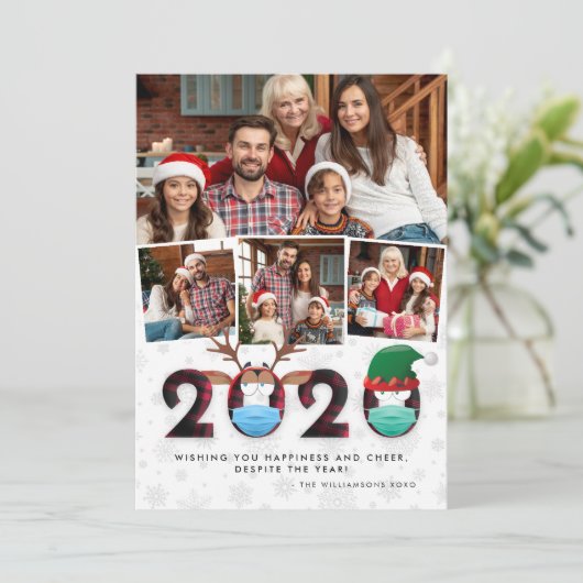 クリスマス2020年おもしろいフェスティバルマスク&プレイド4枚写真 シーズンカード (スタンド正面)