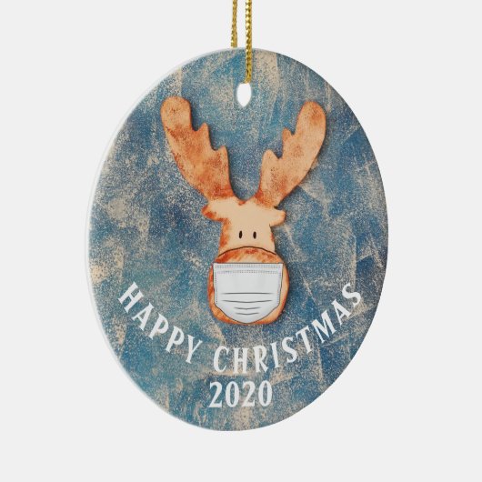 クリスマス2020年のおめでとおもしろいう顔マスク セラミックオーナメント (右)