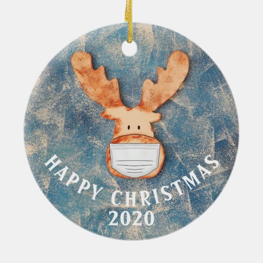 クリスマス2020年のおめでとおもしろいう顔マスク セラミックオーナメント (裏面)