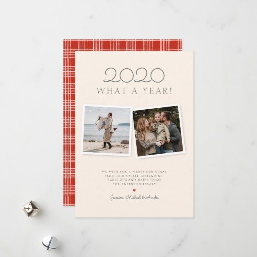 クリスマス2020手引き赤タータンチェックホリデーカード シーズンカード (正面/裏面インサイチュ)