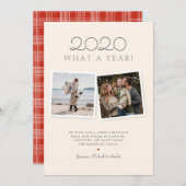 クリスマス2020手引き赤タータンチェックホリデーカード シーズンカード (正面/裏面)