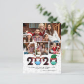 クリスマス2020 | おもしろい顔マスクとタータンチェック4写真 ポストカード (スタンド正面)