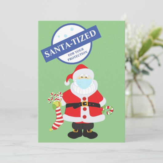 クリスマス2021サンタタイズのサンタ顔マスクユーモア シーズンカード (スタンド正面)