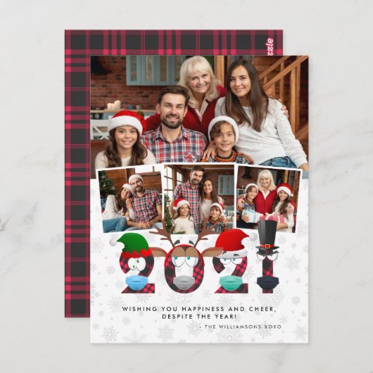 クリスマス2021 | 不機嫌おもしろいな顔マスク4枚の写真 ポストカード (正面/裏面)