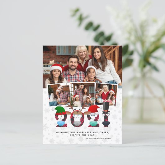 クリスマス2021 |予算おもしろいマスク&4枚の写真プレイド (スタンド正面)