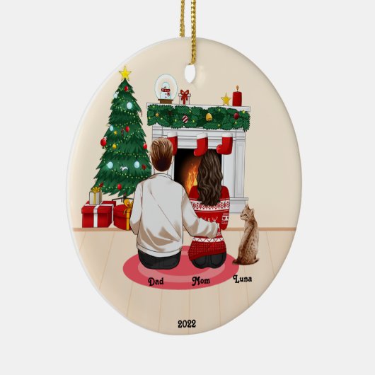 クリスマス2022パーソナライズ家族ママパパ猫 セラミックオーナメント (右)