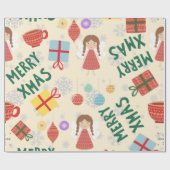 クリスマス2022モダンかわいいピンクの赤エレガント緑 ラッピングペーパー (フラット)